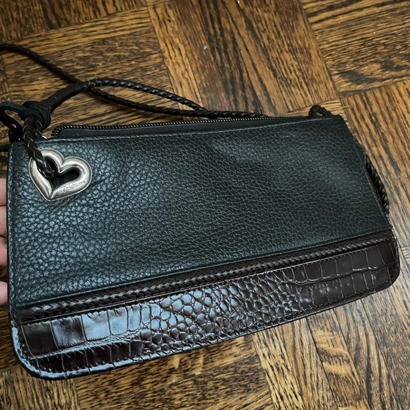 BRIGHTON Black Brown Croc Embossed Leather Small Clutch Wristlet Size Purse - Picture 7 of 13